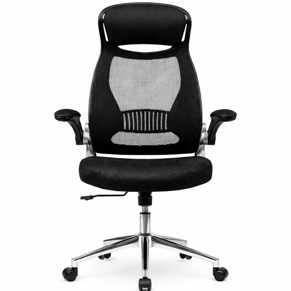 Sedia da ufficio ergonomica nera, con braccioli regolabili e schienale traspirante-Villawarm