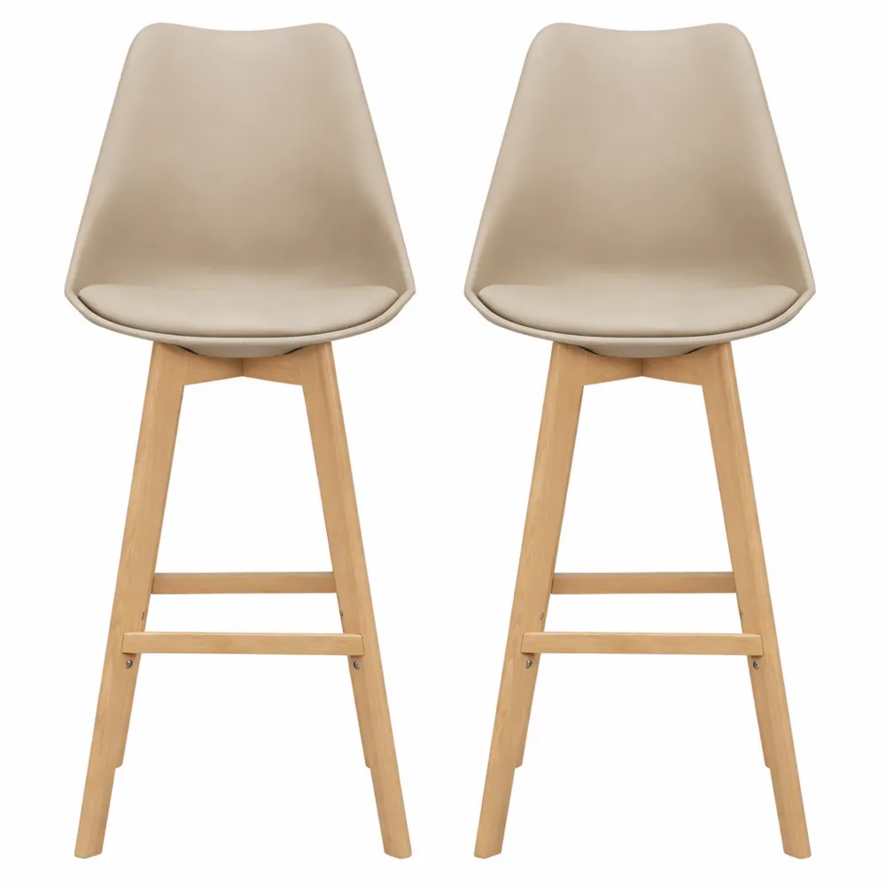 Set di 2 sgabelli da bar con schienale imbottito e gambe in faggio per cucina