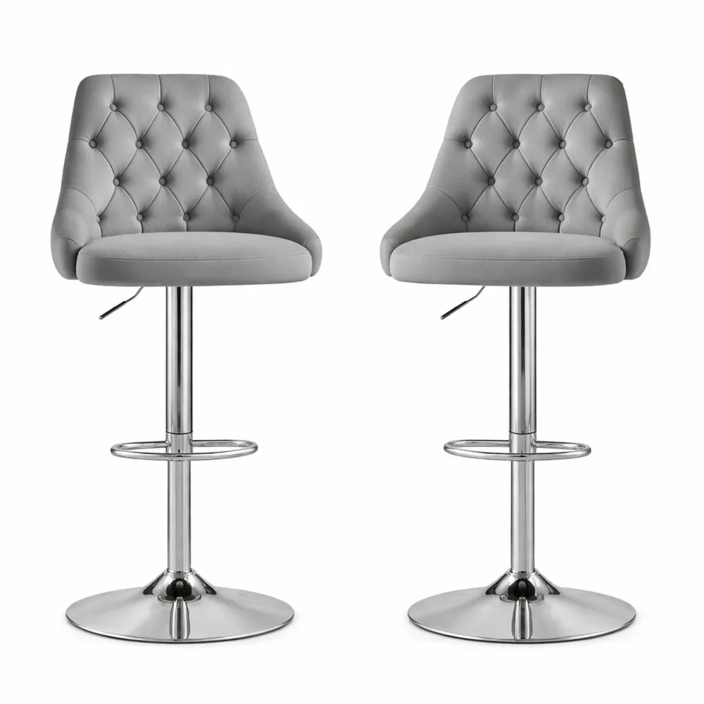 Coppia di Sgabelli da Bar in Velluto Regolabili in Altezza