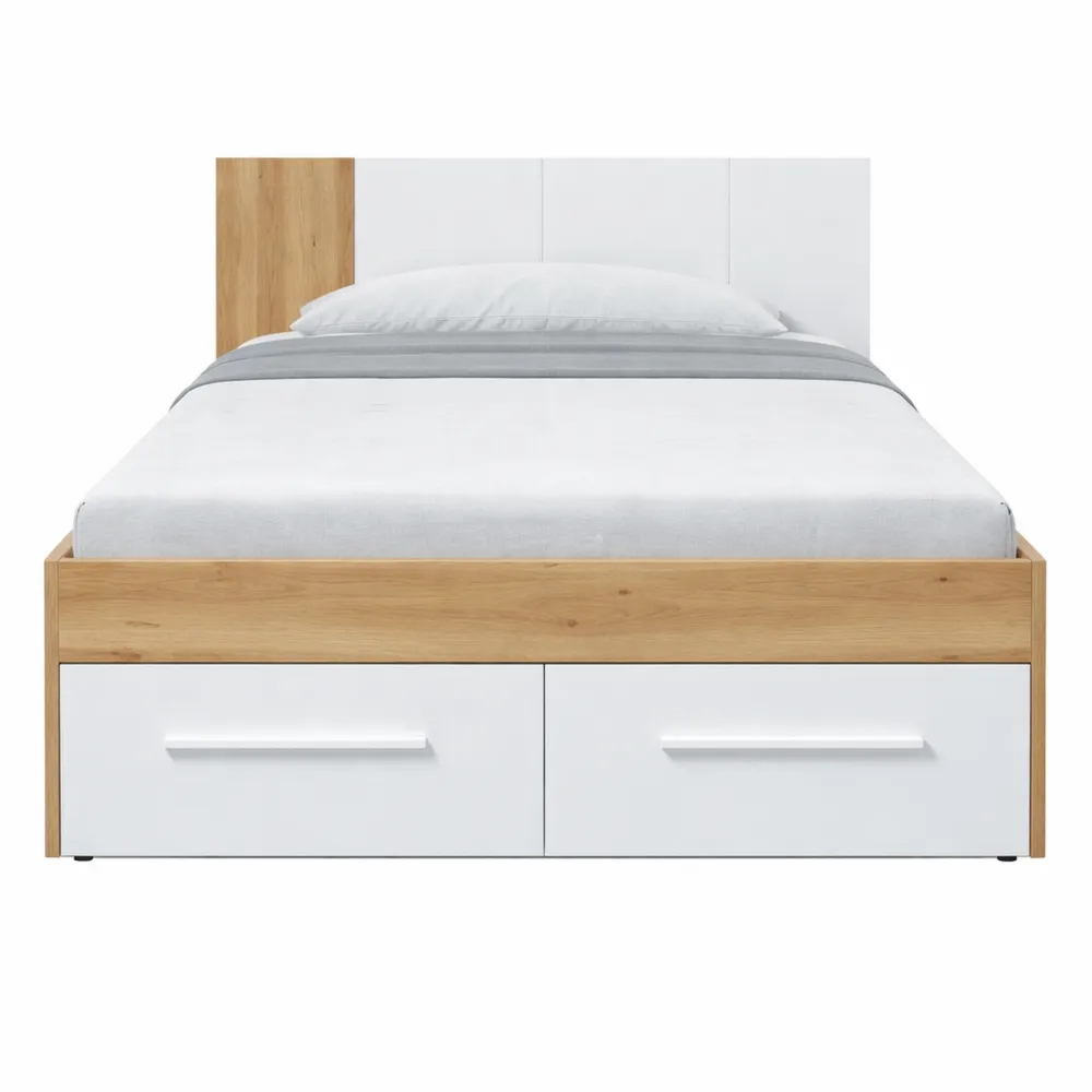 Letto singolo con cassetti per camera ragazzi, finitura bianco e rovere