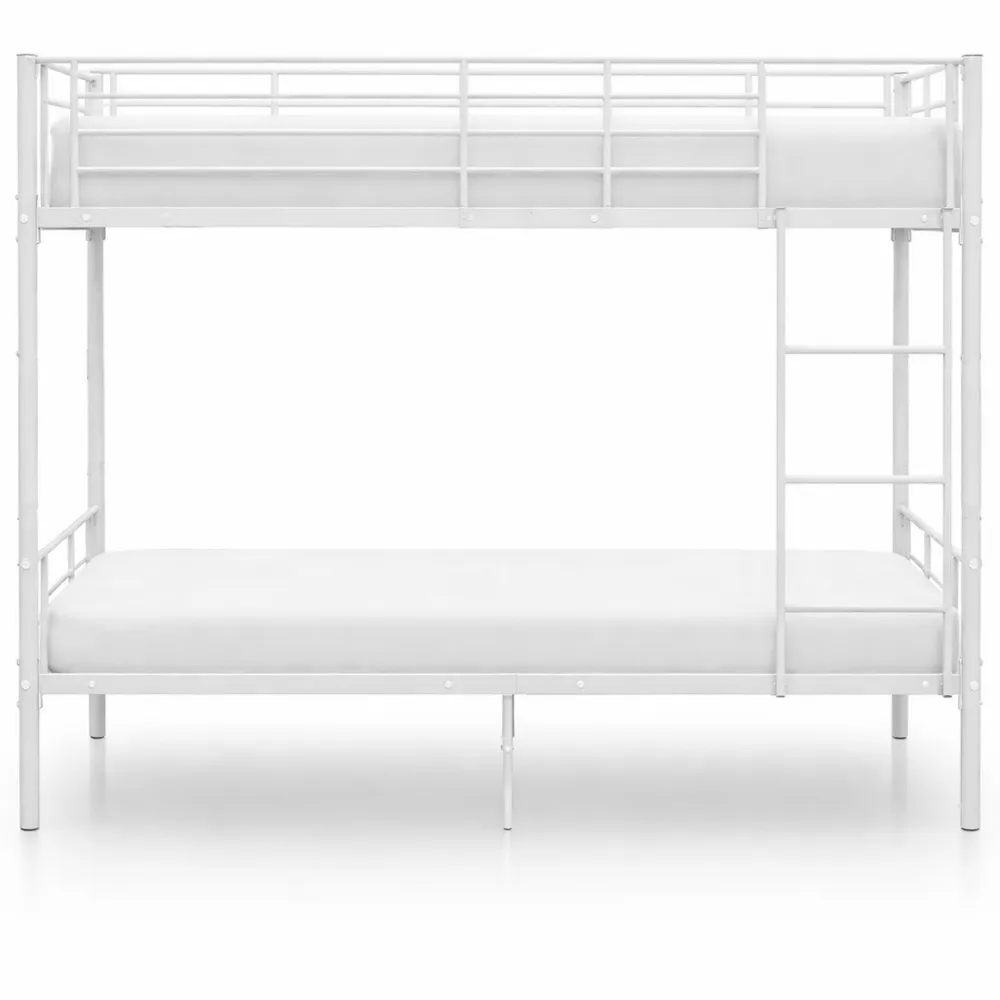 Letto a castello 90x200 cm con scala e protezione anticaduta per bambini e adolescenti, struttura in acciaio bianca