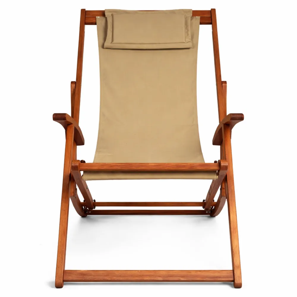 Sedia a Sdraio Pieghevole in Legno di Acacia con Poggiatesta Traspirante