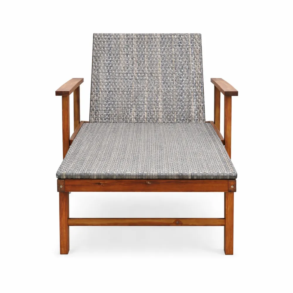 Lettino Sdraio in Polyrattan e Acacia Grigio