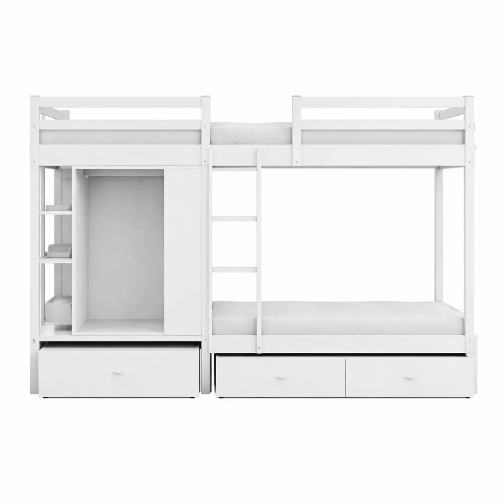 Letto a castello multifunzionale in legno con vano portaoggetti bianco
