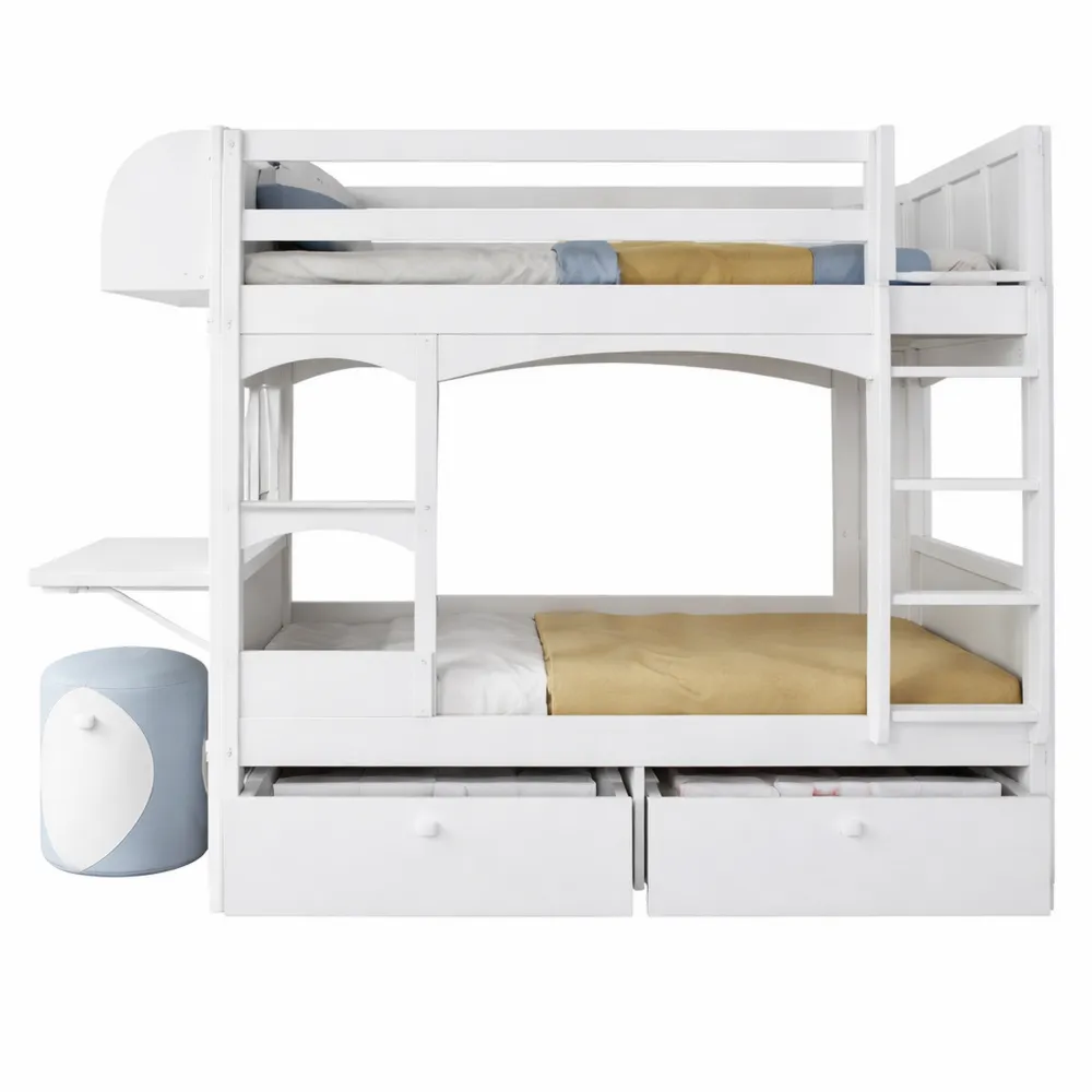 Letto a castello multifunzionale con scrivania pieghevole e mensola