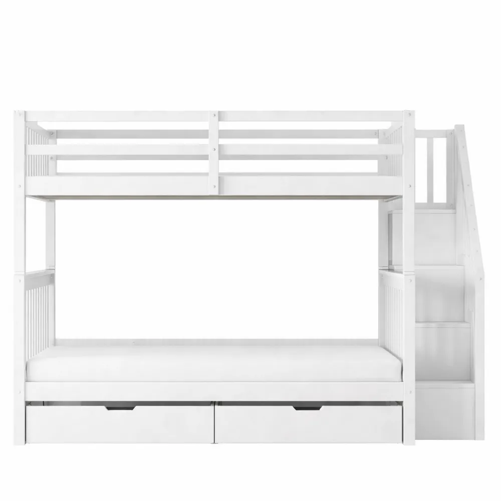 Letto a Castello 140x200 cm con Cassetti e Ringhiera Alta