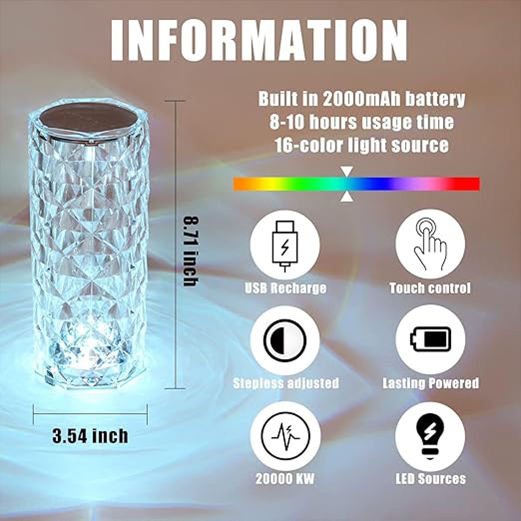 BGFHome Crystal Table Lamp RGB ColorChanging Night Light,Romantic LED RoseDiamond Touch Lamps for Living Room(Remote & Touch)