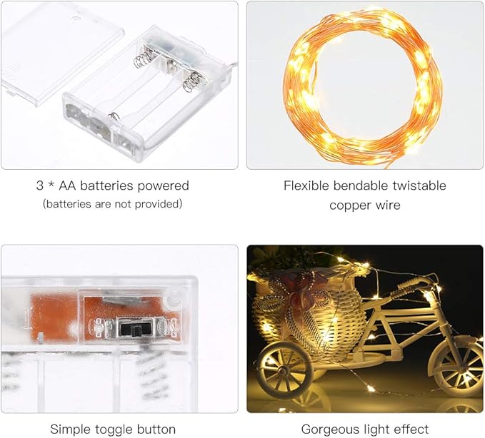  Led Fairy Lights Battery Operated, 2 Packs Mini Battery Powered Copper Wire Starry Fairy Lights for Bedroom, Christmas, Parties, Wedding, Centerpiece, Decoration (5m/16ft Warm White) Visit the Ariceleo Store