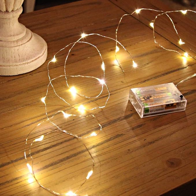  Led Fairy Lights Battery Operated, 2 Packs Mini Battery Powered Copper Wire Starry Fairy Lights for Bedroom, Christmas, Parties, Wedding, Centerpiece, Decoration (5m/16ft Warm White) Visit the Ariceleo Store