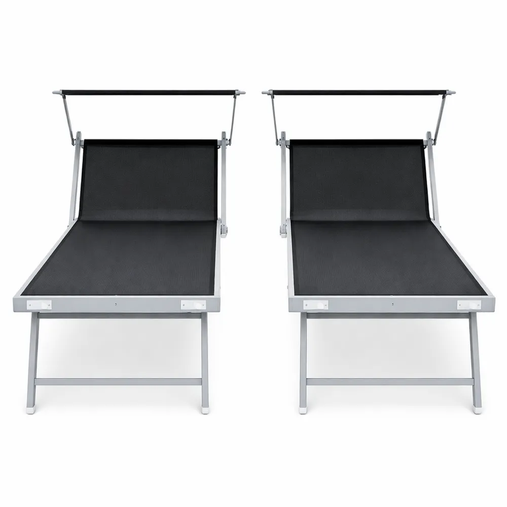 Set di Lettini Prendisole Pieghevoli in Alluminio per Giardino e Piscina