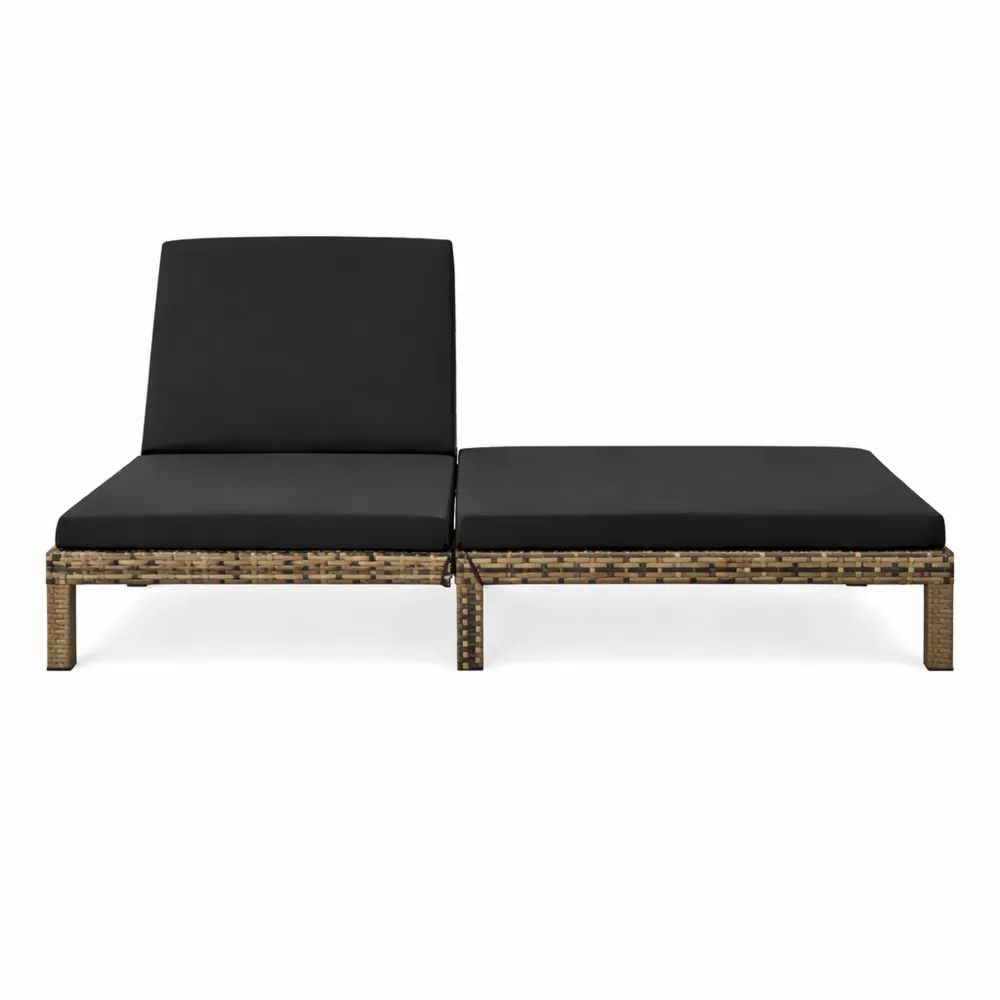 Lettino Prendisole in Rattan con Schienale Regolabile e Cuscino Imbottito, Struttura in Acciaio per Interno ed Esterno