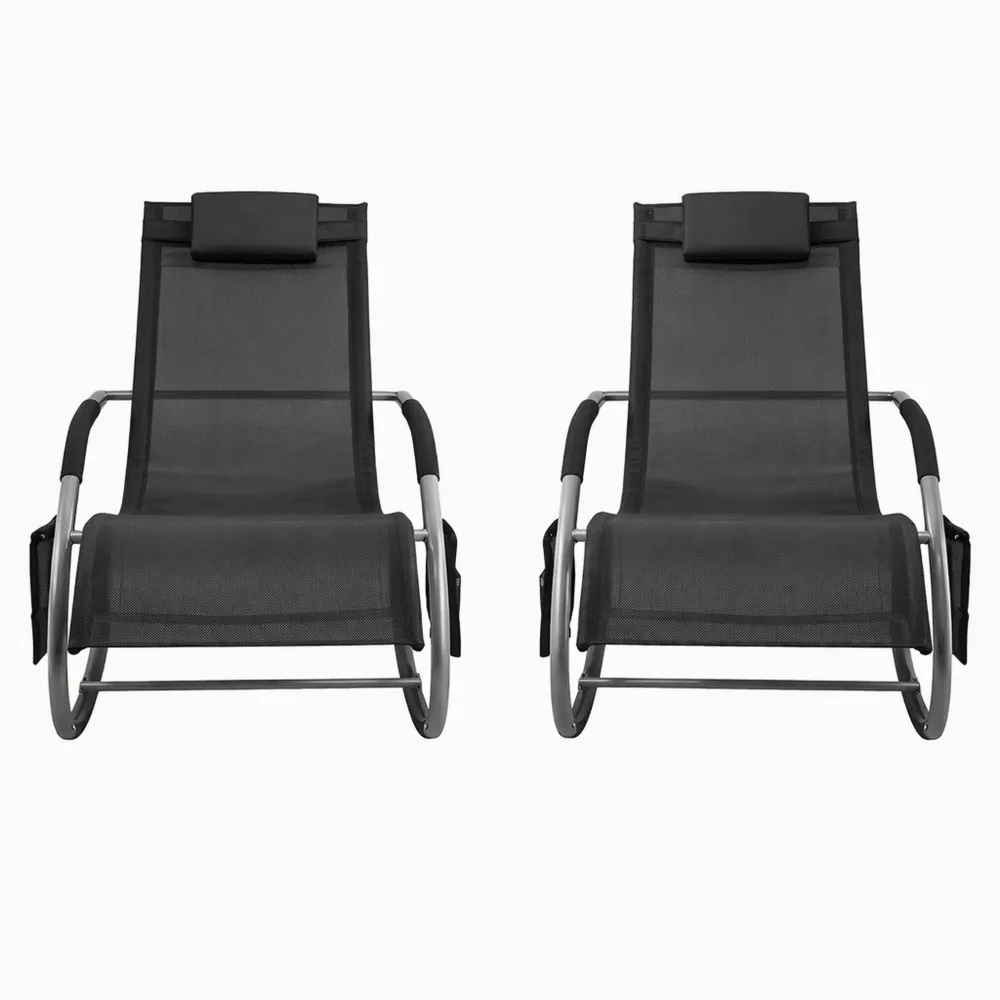 Set di 2 sedie a dondolo da esterno in textilene con telaio in metallo, 150x63x87cm, capacità 150kg