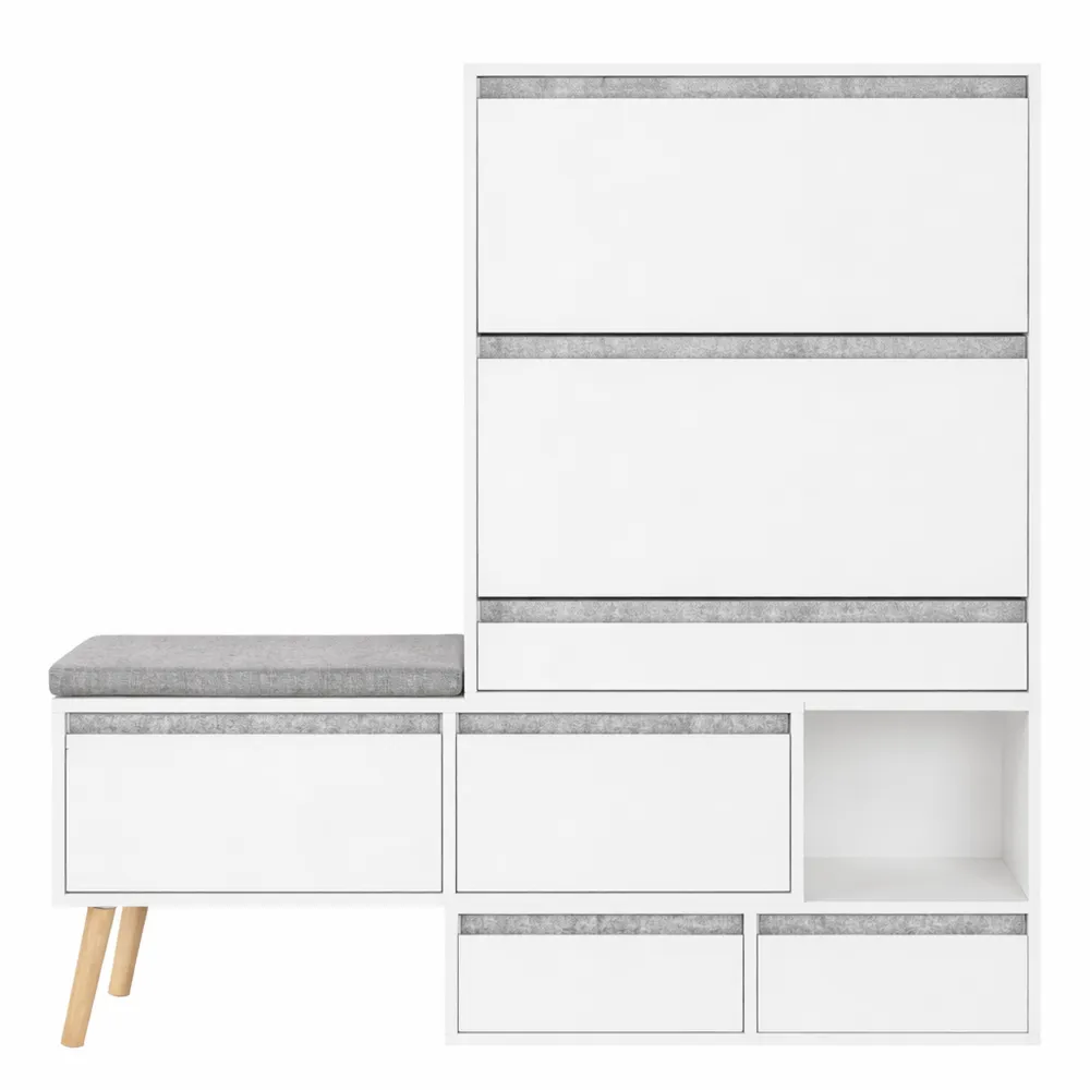 Scarpiera con Panca e Cuscino, Armadio d'Ingresso con 2 Ante e 2 Cassetti