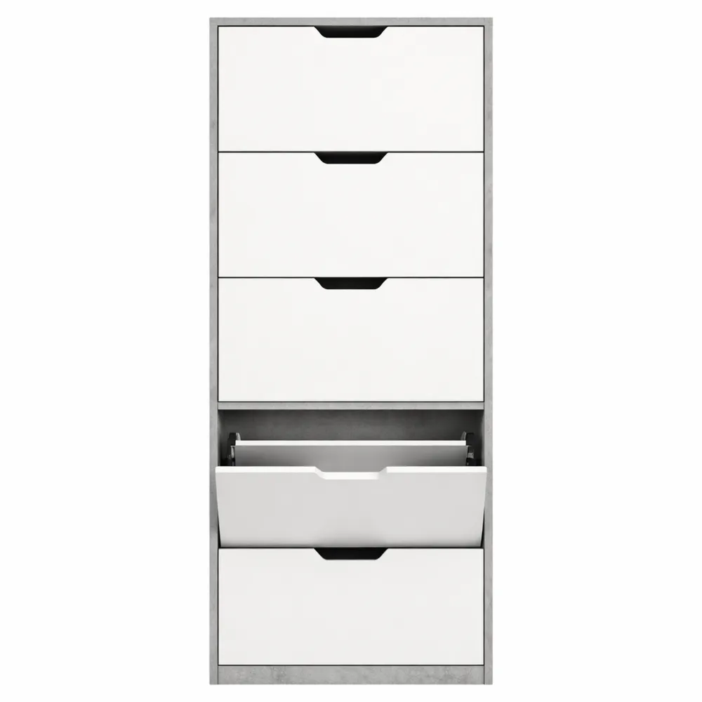 Scarpiera Salvaspazio a Ribalta con Ripiani Regolabili, Porta Scarpe per 16 Paia, Grigio Cemento