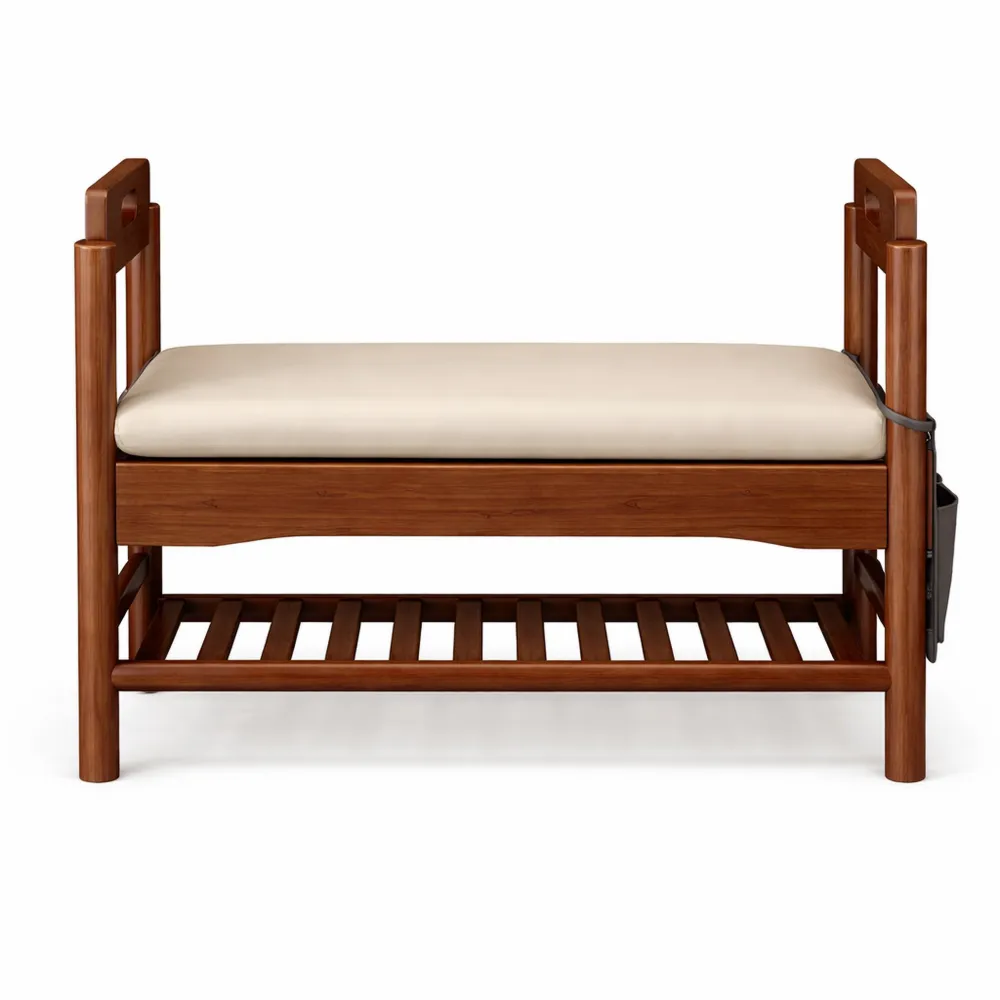 Panca portascarpe in legno con seduta imbottita in PU per ingresso