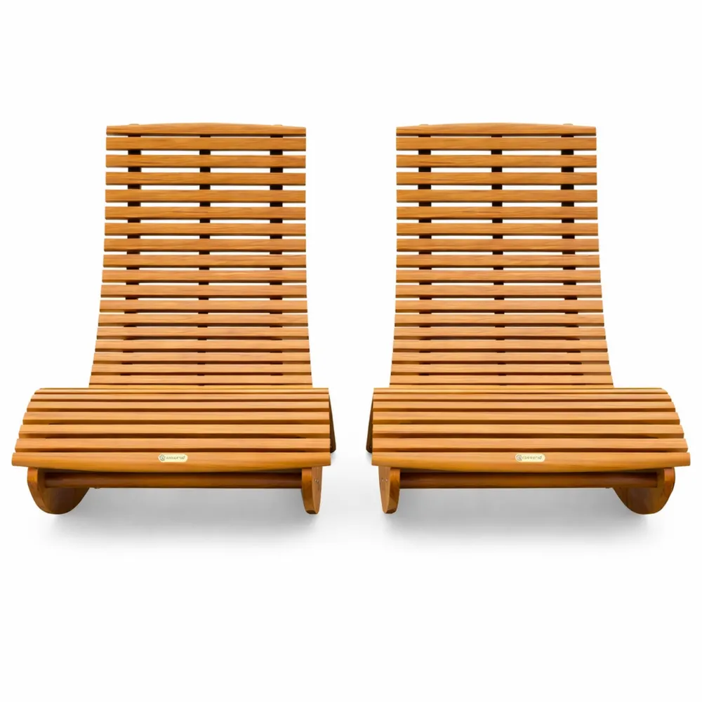 Set di 2 Sedie a Sdraio Pieghevoli in Legno di Acacia FSC