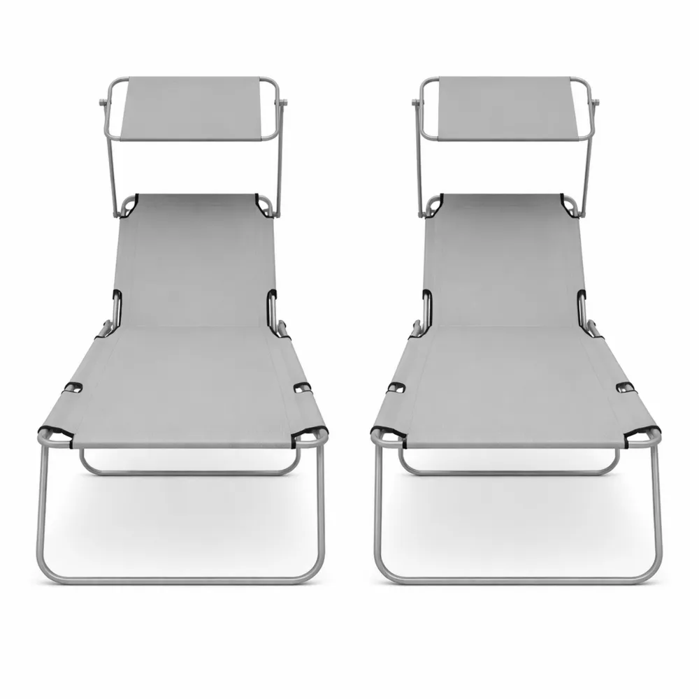 Set di 2 Lettini Prendisole Pieghevoli con Schienale Regolabile e Tettuccio