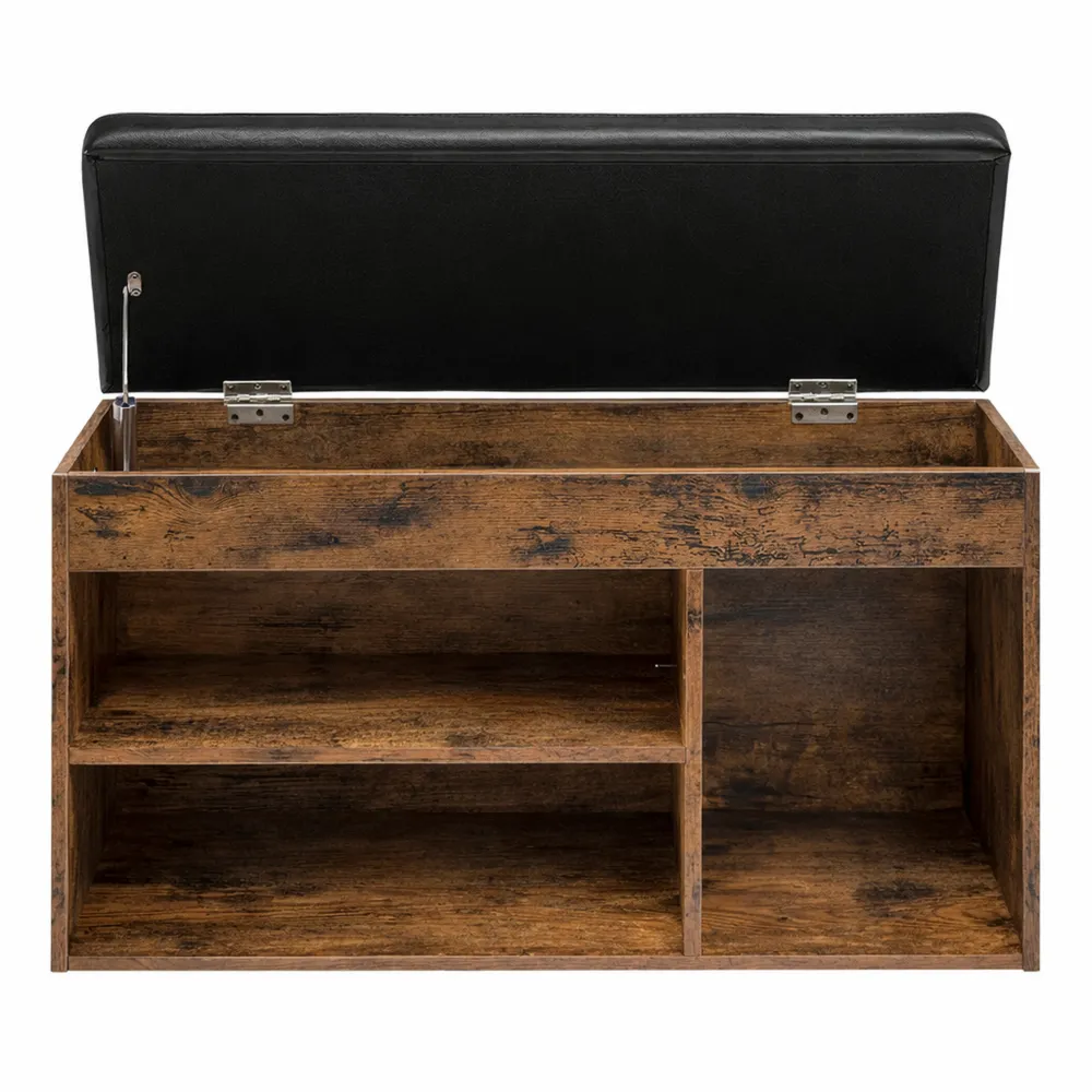 Panca Scarpiera con Ripiano Regolabile, Contenitore Portaoggetti, Seduta Imbottita, per Ingresso e Camera