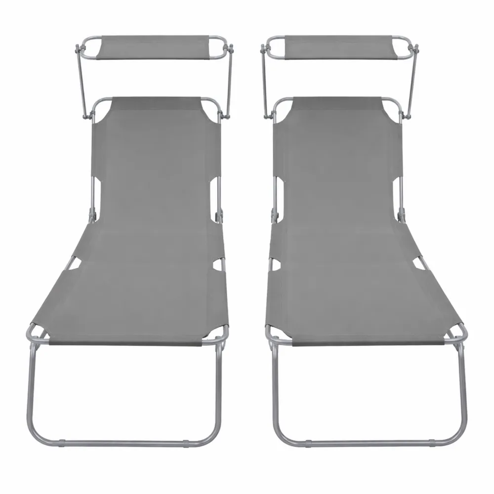 Set di 2 Lettini Prendisole Pieghevoli con Parasole, Sdraio da Spiaggia Schienale Regolabile, per Giardino e Piscina