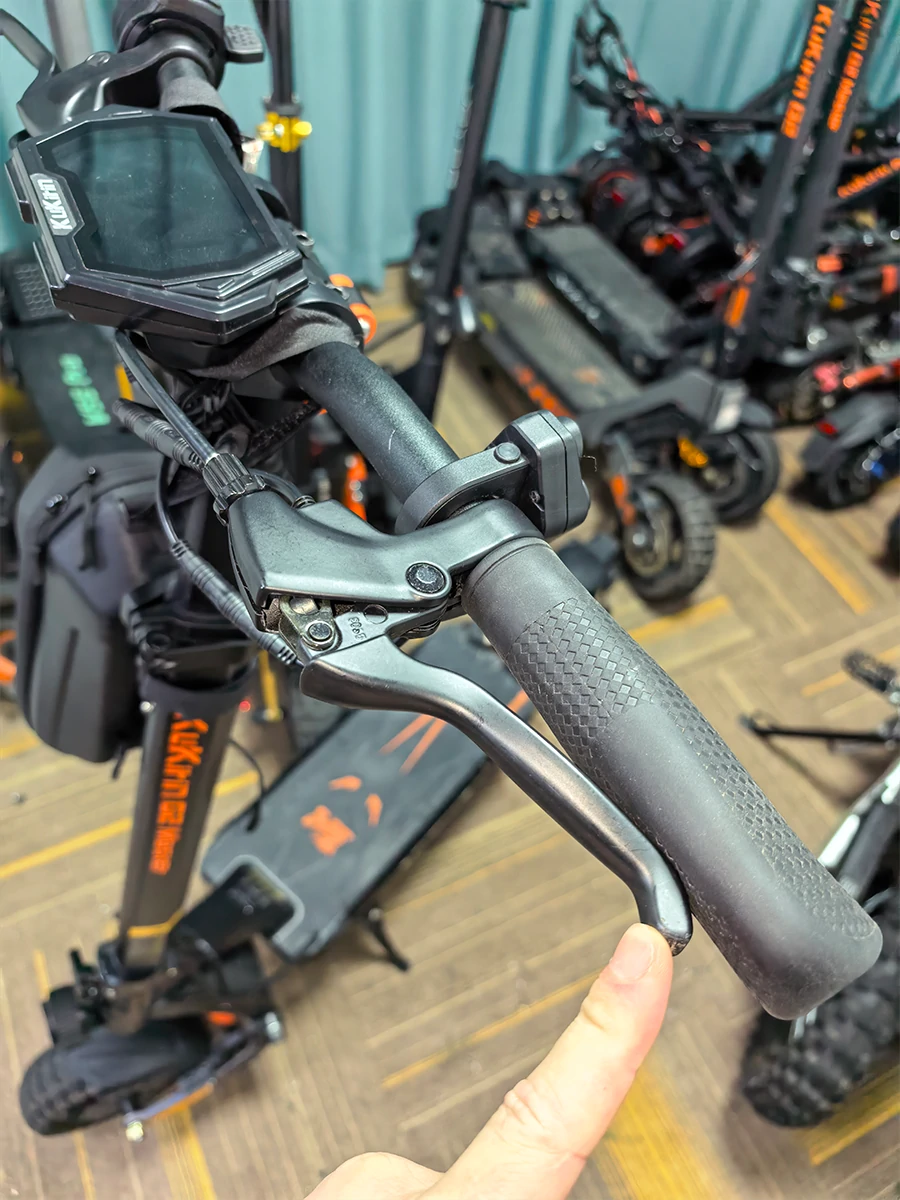 Electric scooter brake lever pulls too far showing weak mechanical brake symptom