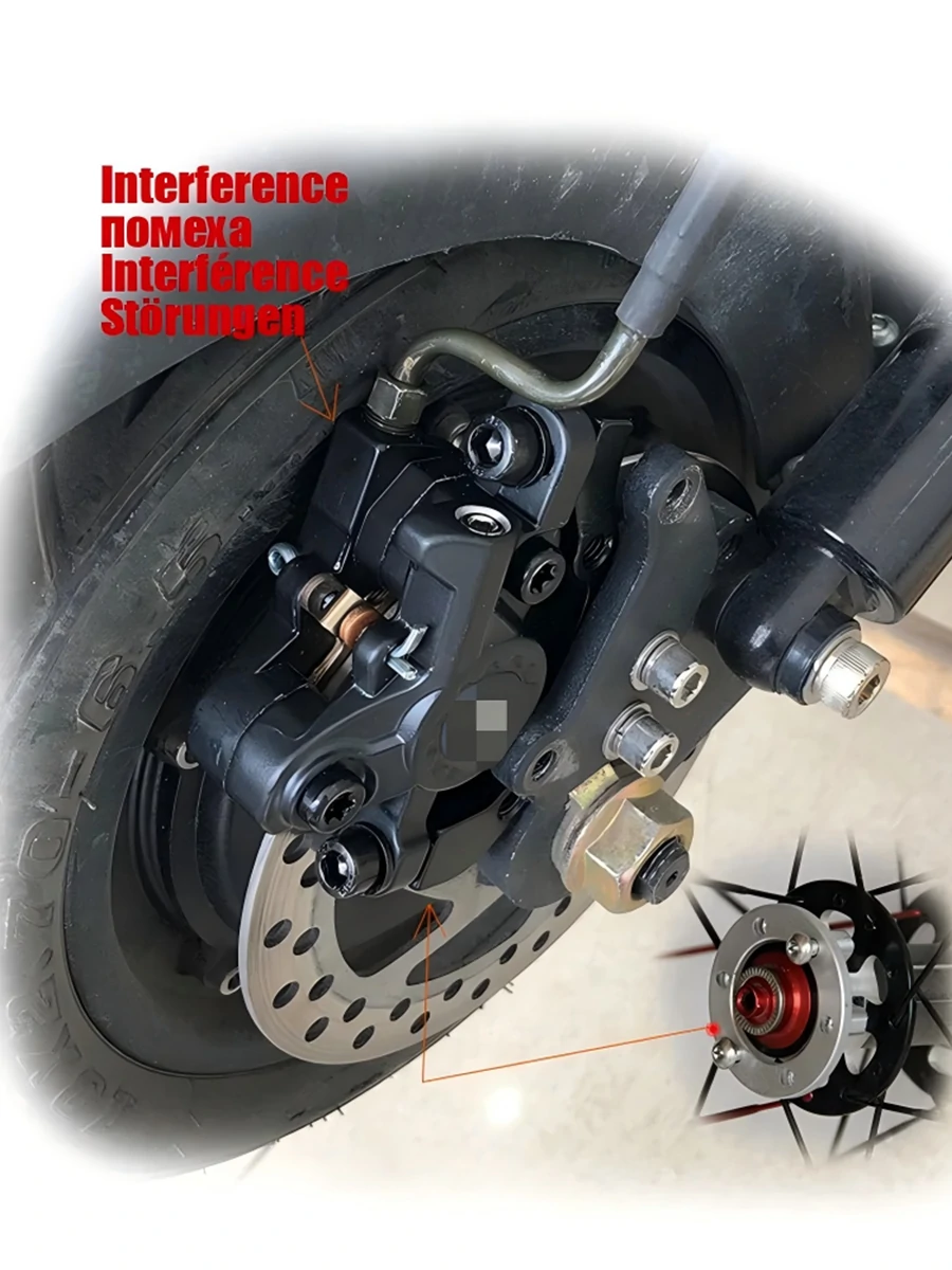 Electric scooter hydraulic caliper interference without disc spacer