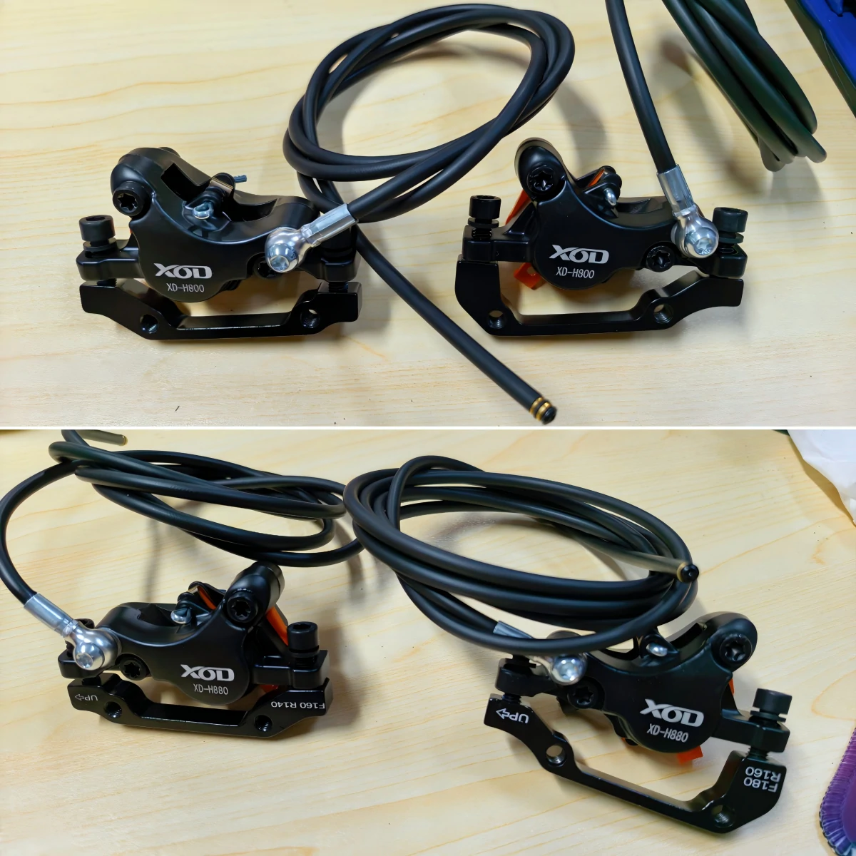 Clean comparison image of XOD H800 and H880 hydraulic brake calipers