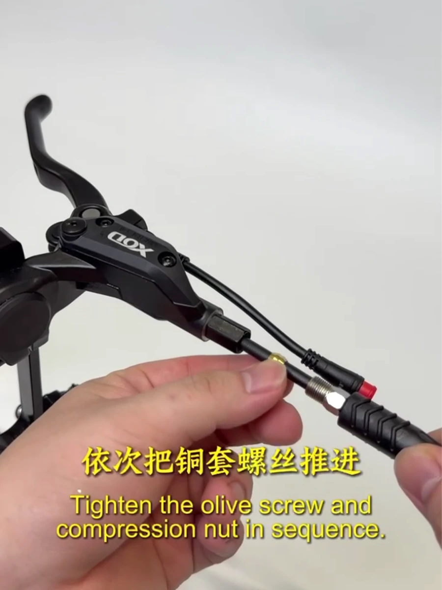 Installing the olive and compression fitting on a shortened XOD hydraulic brake hose