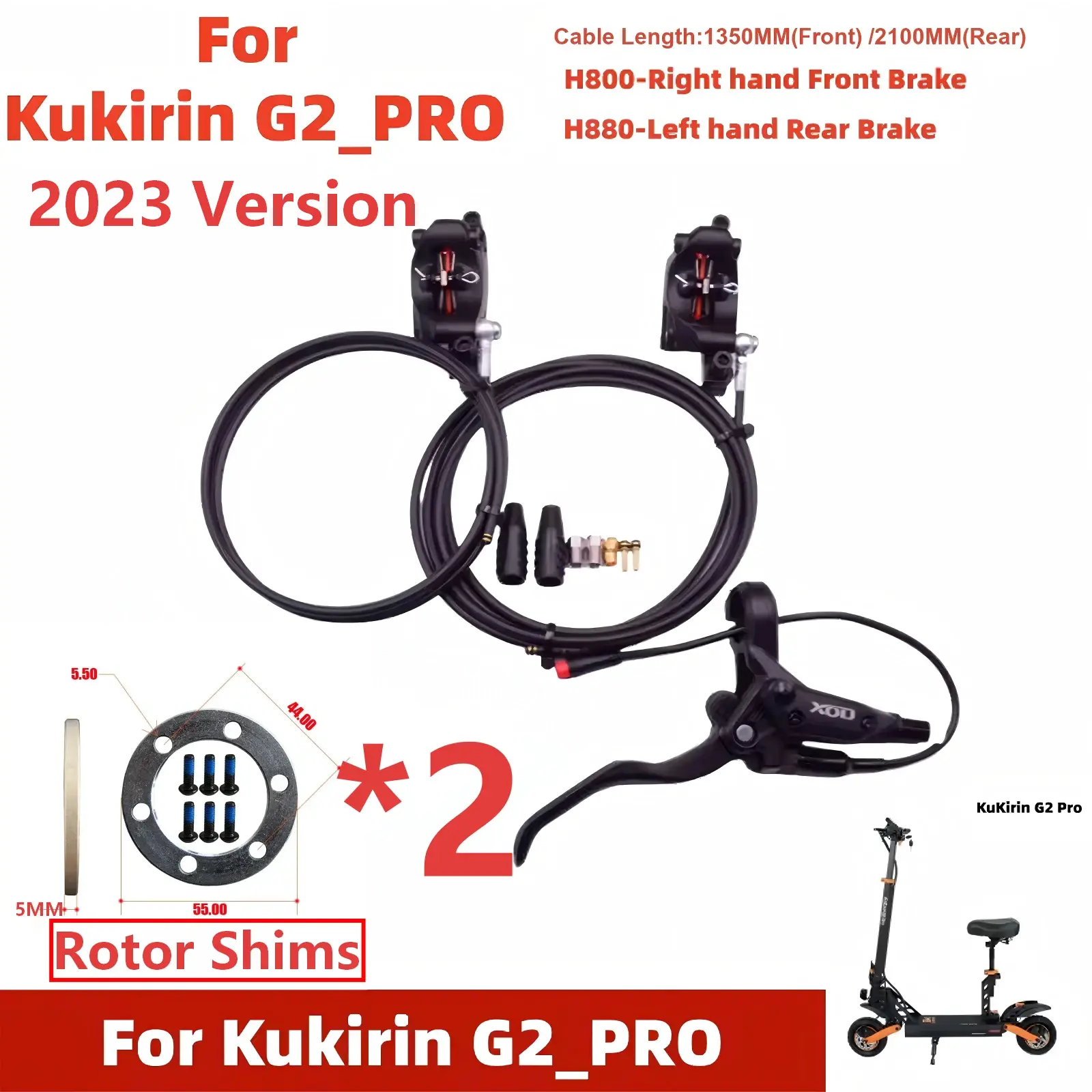 XOD H800/H880 Hydraulic Brake Upgrade Kit for KuKirin Scooters