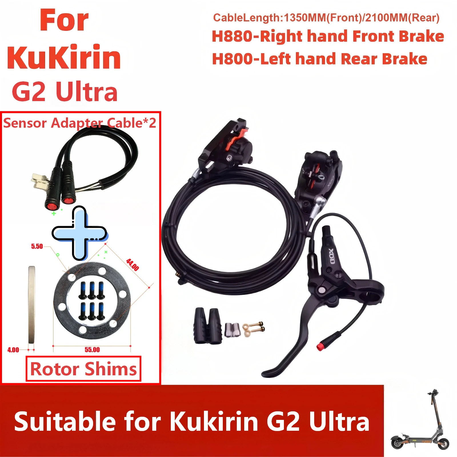 XOD H800/H880 Hydraulic Brake Upgrade Kit for KuKirin Scooters
