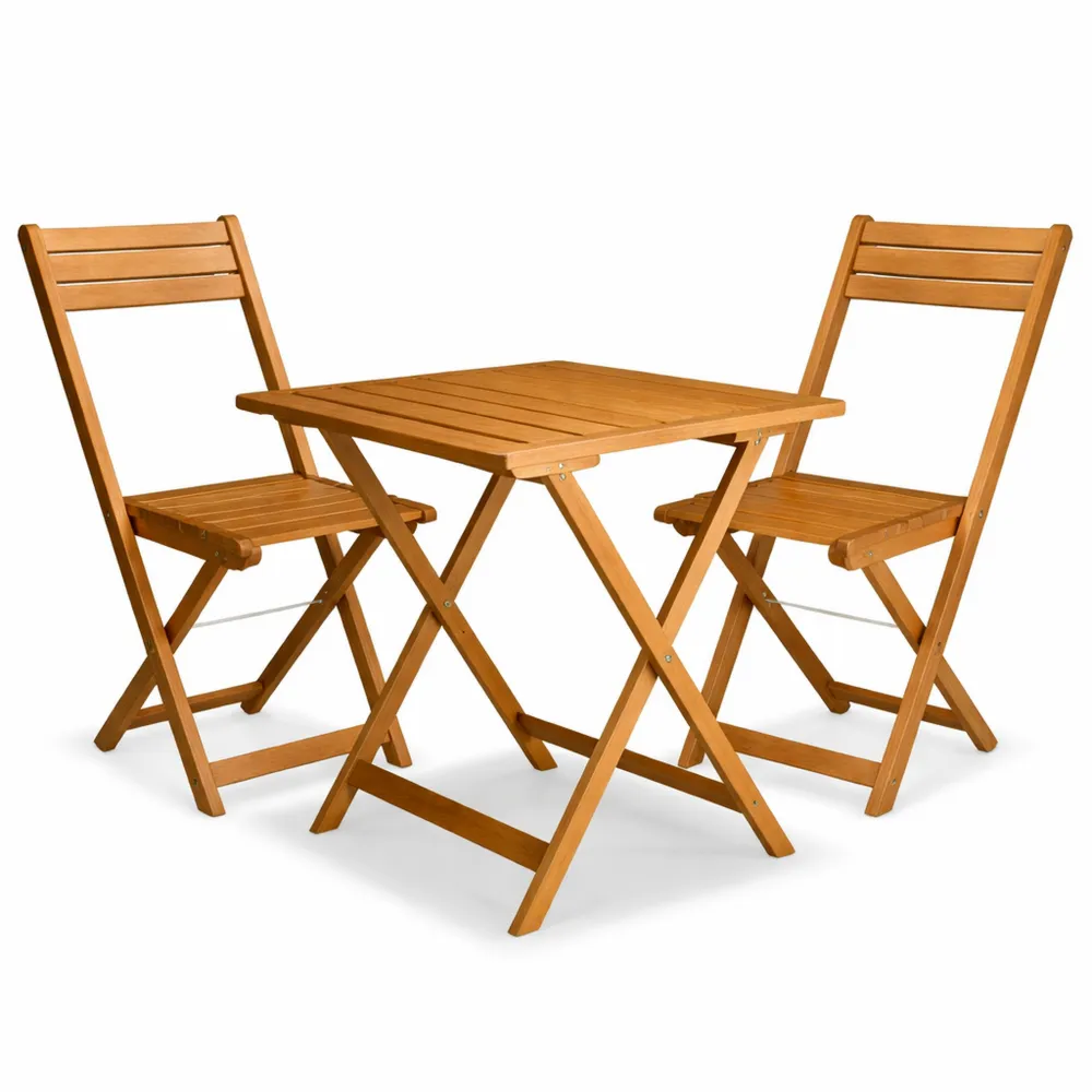 Set da Balcone 3 pezzi in Legno di Acacia Pieghevole per Giardino