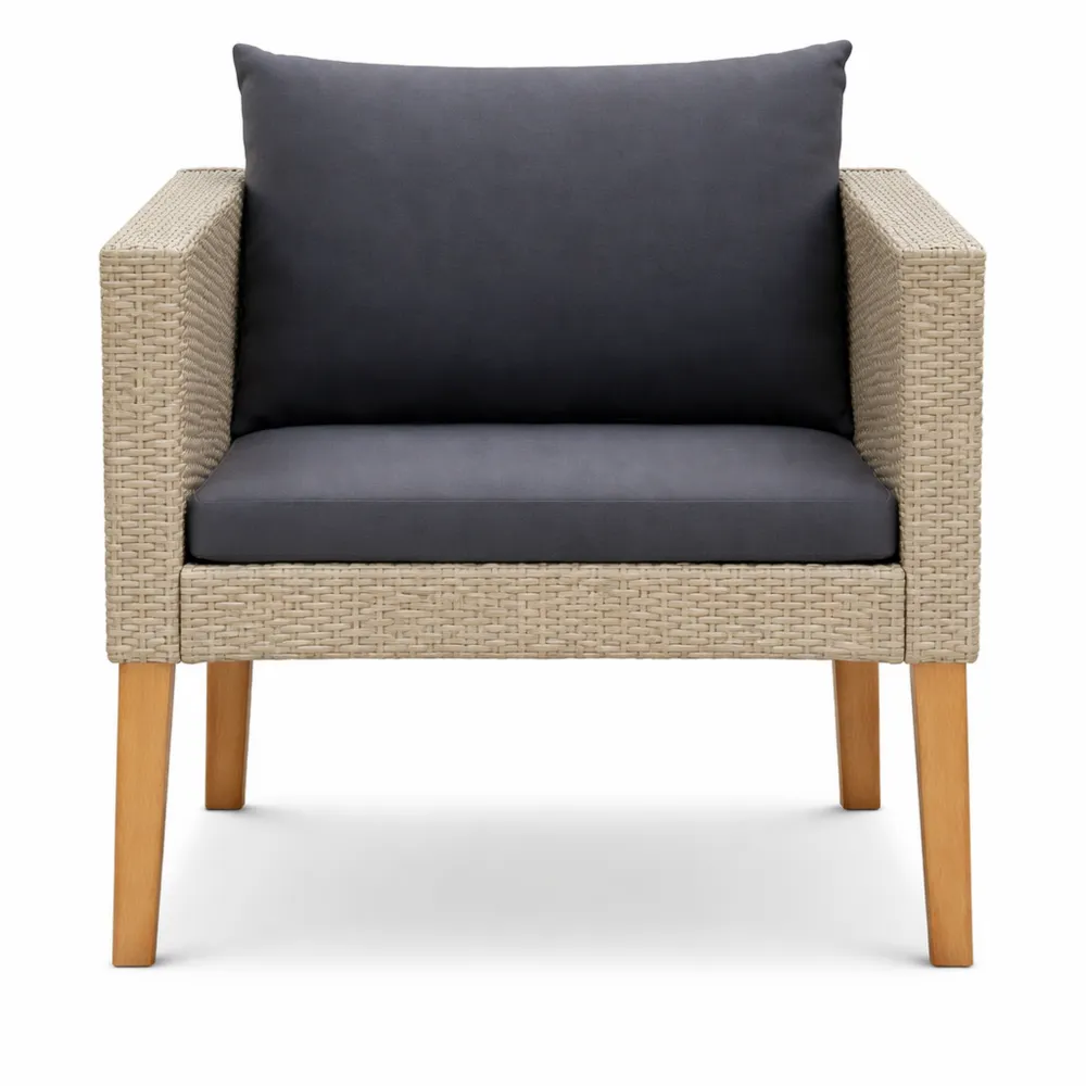 Divano da Giardino con Cuscini in Polyrattan Beige