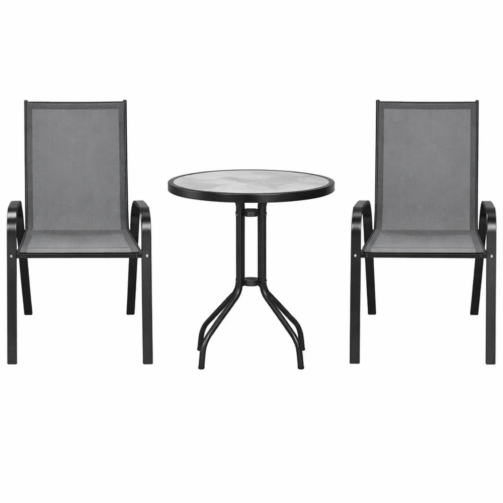 Set da Bistro 3 Pezzi con Sedie Traspiranti e Tavolino Rotondo, Arredo da Giardino per Patio e Cortile