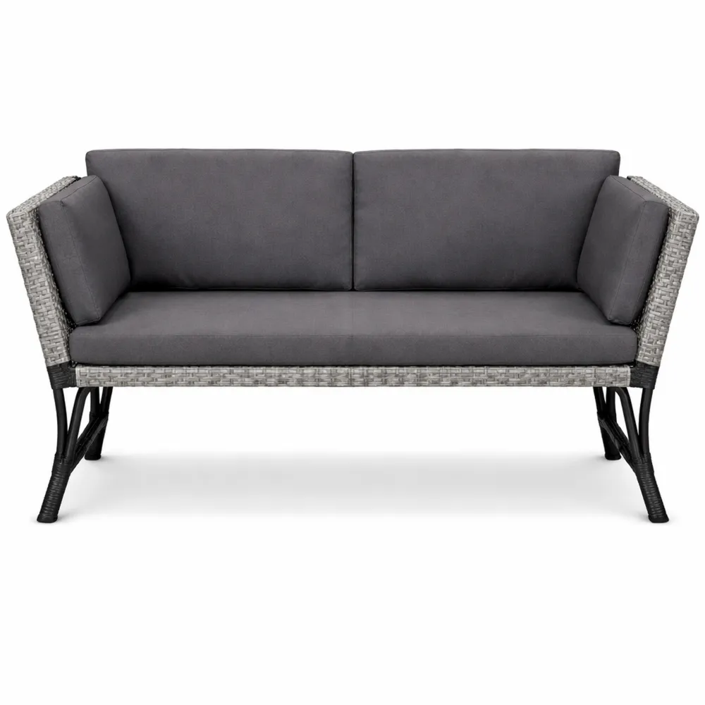 Divano da Giardino a 2 Posti con Braccioli Estensibili in Rattan Grigio