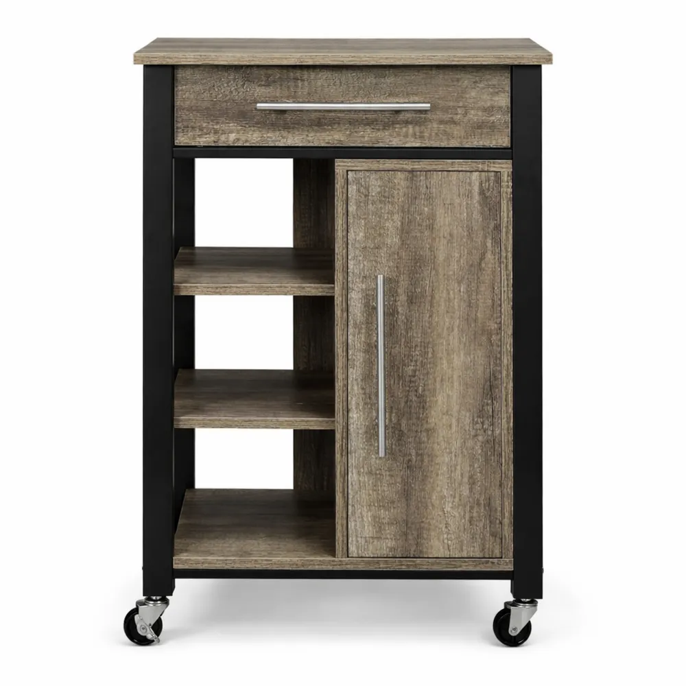 Carrello da Cucina con Cassetto e Armadietto in Quercia