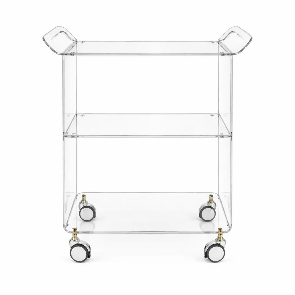 Carrello da Cucina con Ruote in Cristallo Acrilico a Due Ripiani
