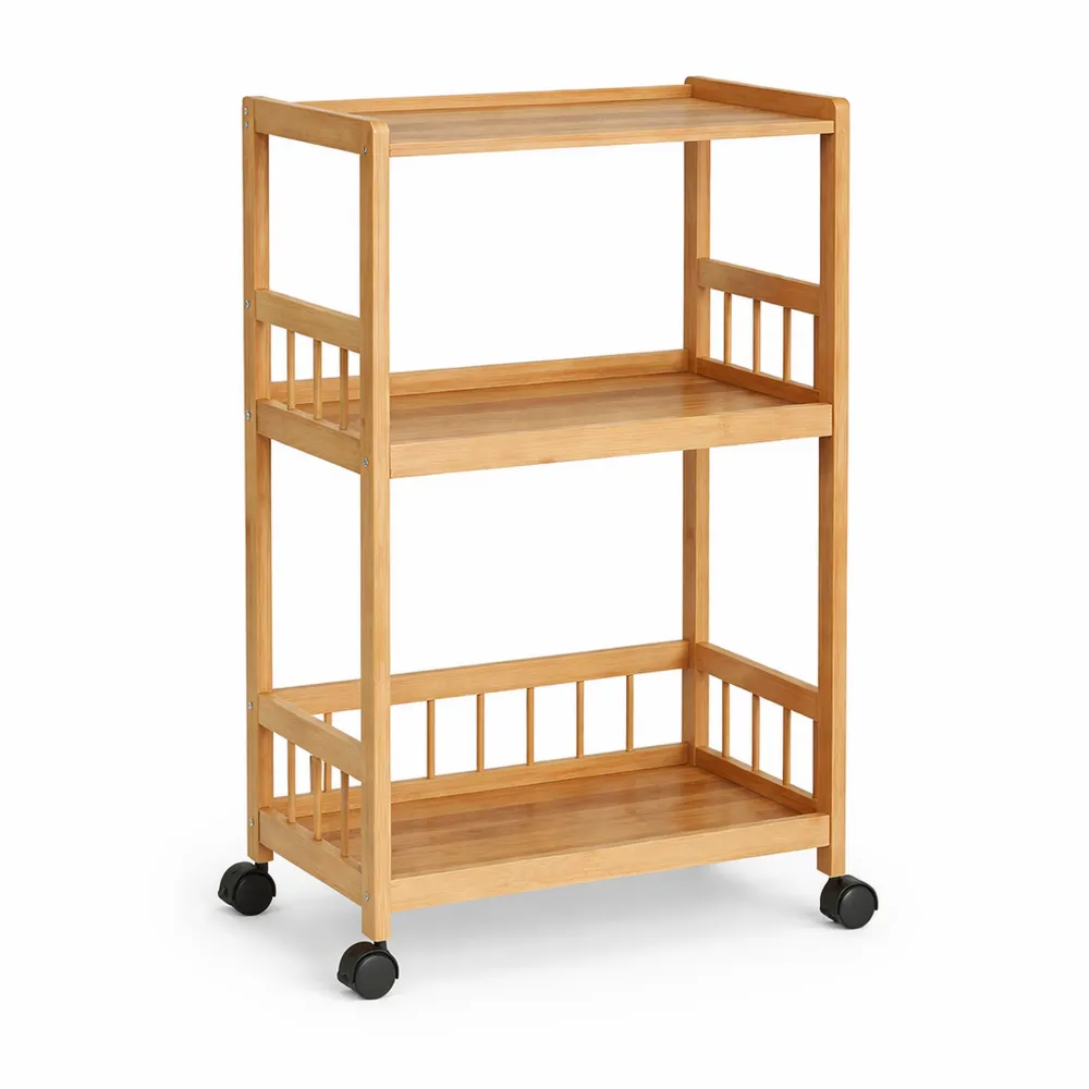 Carrello da Cucina in Bambù con 3 Ripiani