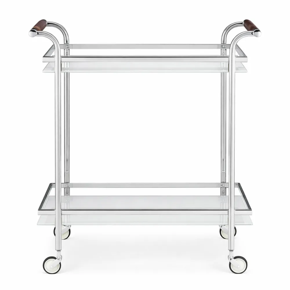 Carrello da servizio in vetro opalino con 2 ripiani elegante