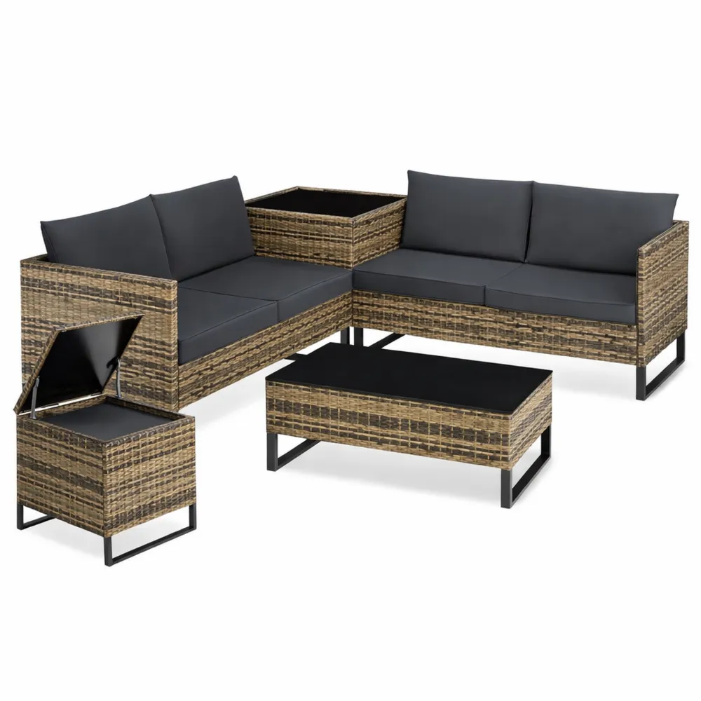 Set da Giardino in Rattan con Sofà e Tavolo in Vetro