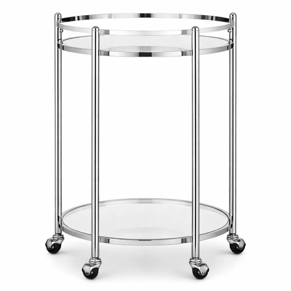 Carrello da Cucina Rotondo con Ripiani a Specchio e Rotelle