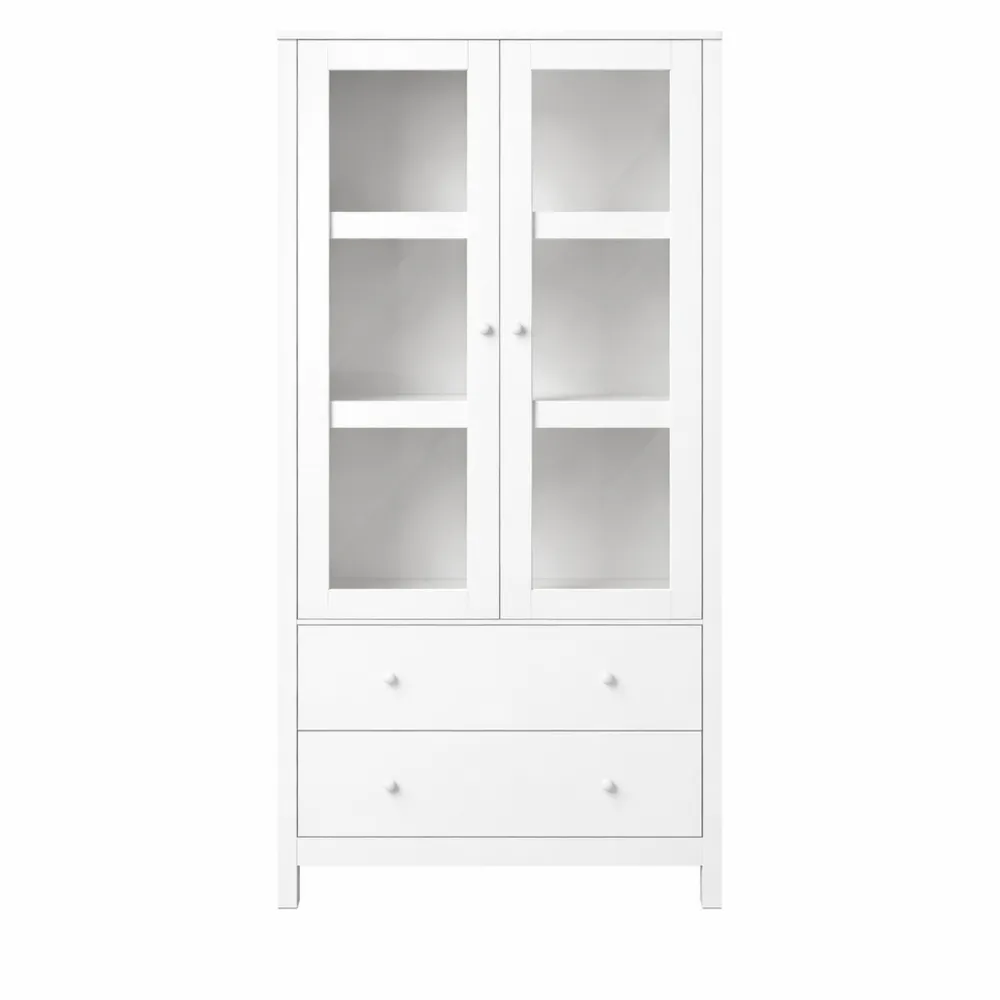 Credenza da Cucina con Ante in Vetro e Cassetti, Bianco