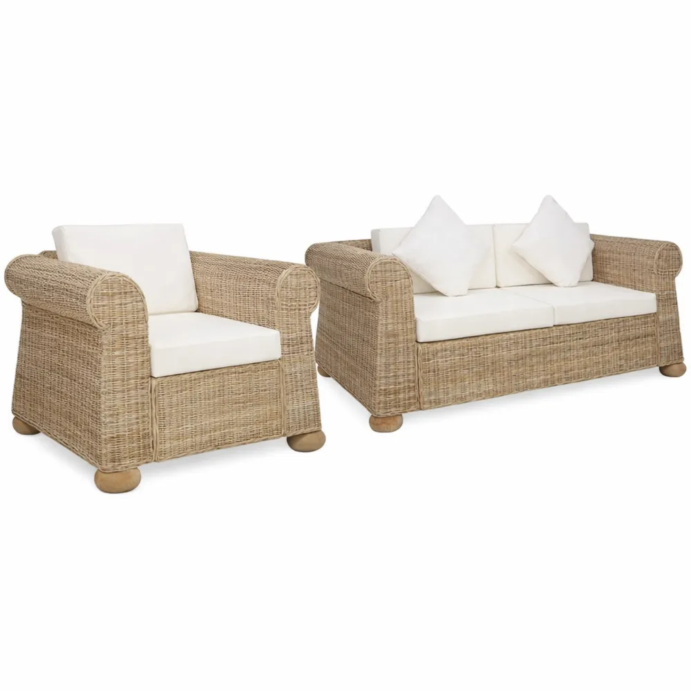 Set di Divani in Rattan Naturale con Cuscini per Esterno