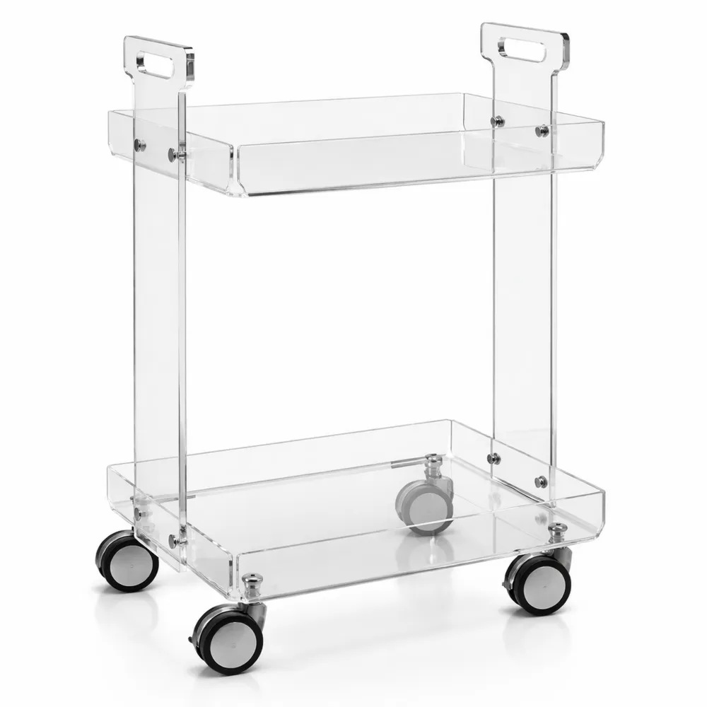 Carrello portavivande da soggiorno in cristallo acrilico a tre ripiani