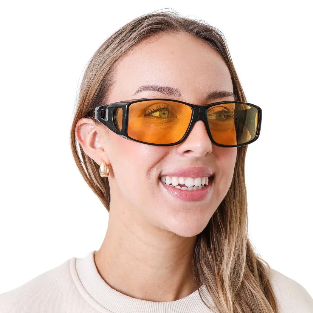 Wrap Around Night Driving Glasses Anti Glare Night Vision Glasses for Men Women Fit Over Prescription Glasses