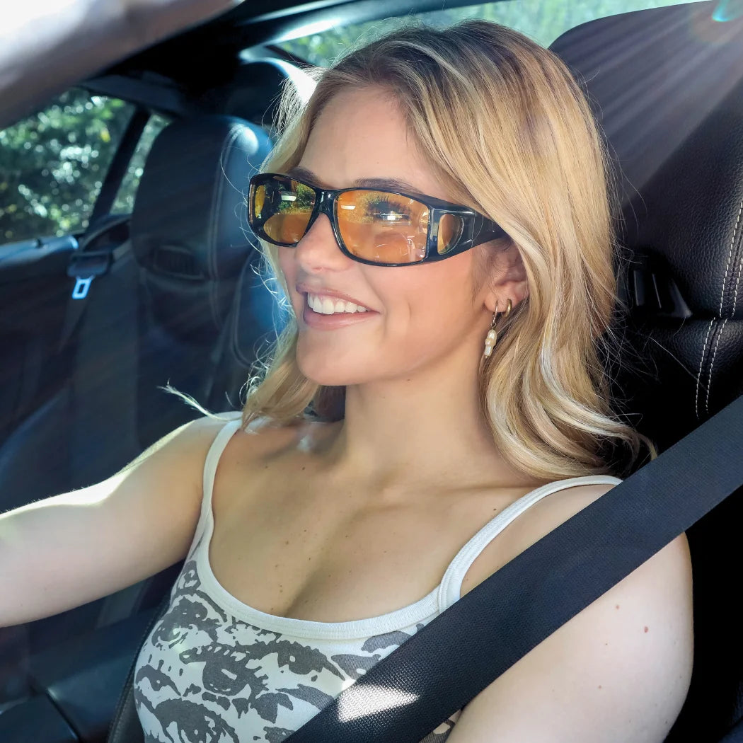 Wrap Around Night Driving Glasses Anti Glare Night Vision Glasses for Men Women Fit Over Prescription Glasses