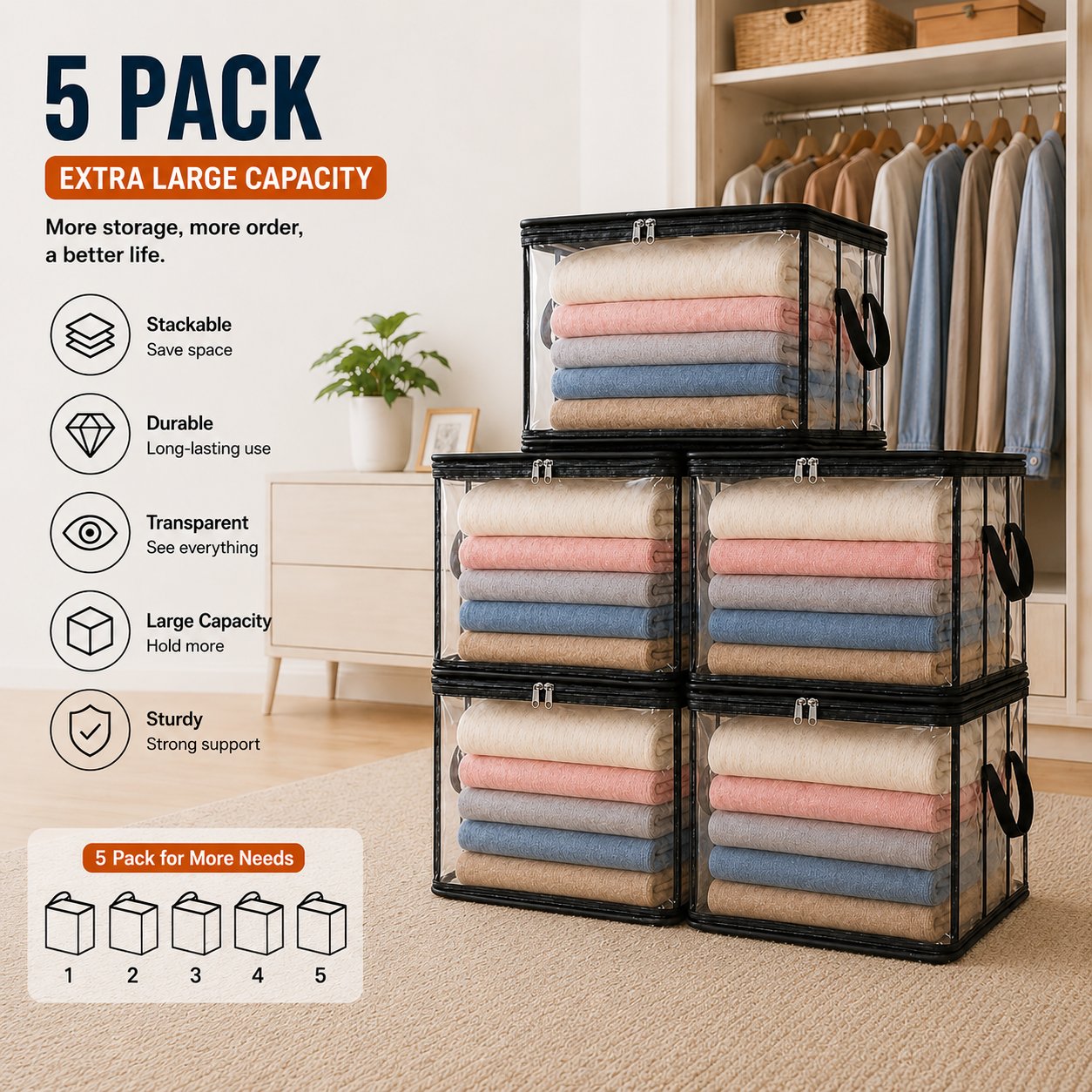 🔥Last Day 49% OFF📦Portable Large Heavy-Duty Thick Plastic Clear Storage Box with Hinged Lid | Home, Travel & Camping