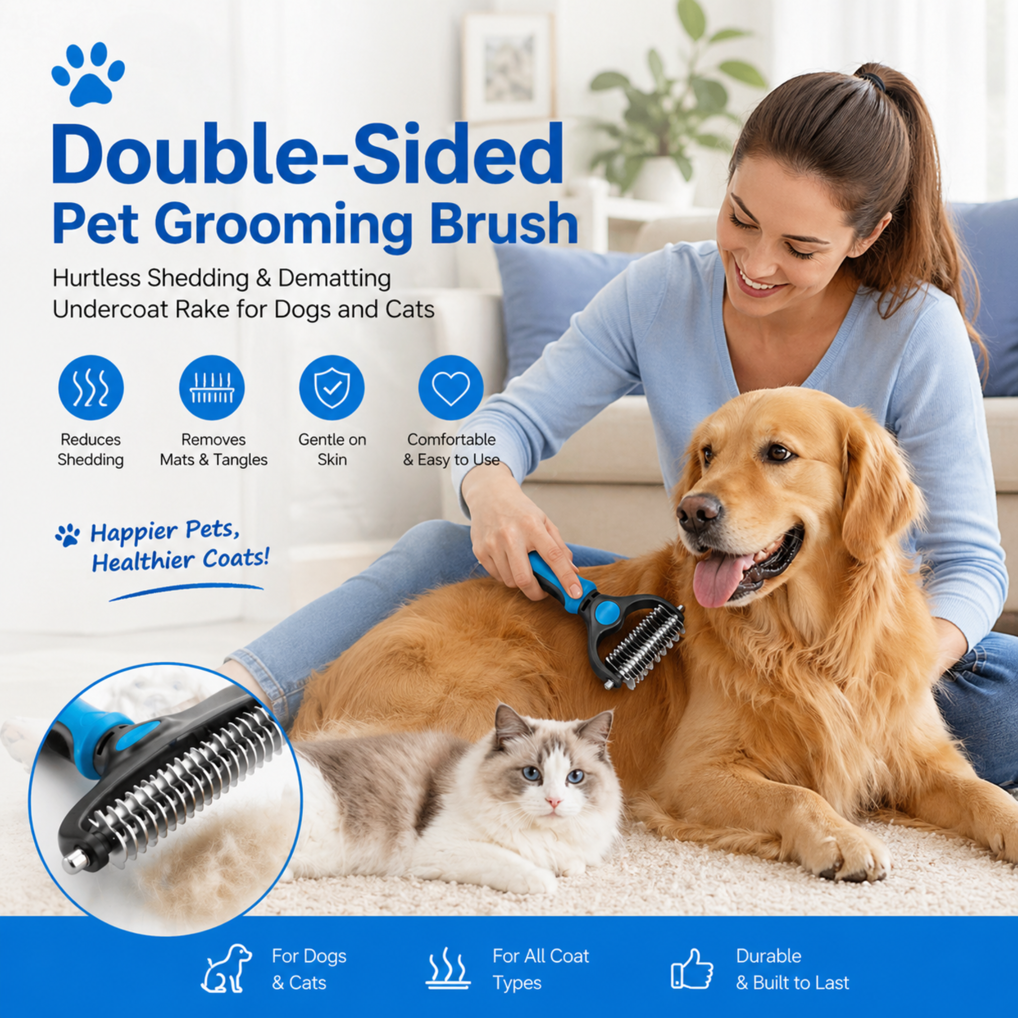 The Last Brush You'll Ever Need 🐾🐱 Double-Sided Pet Grooming Rake