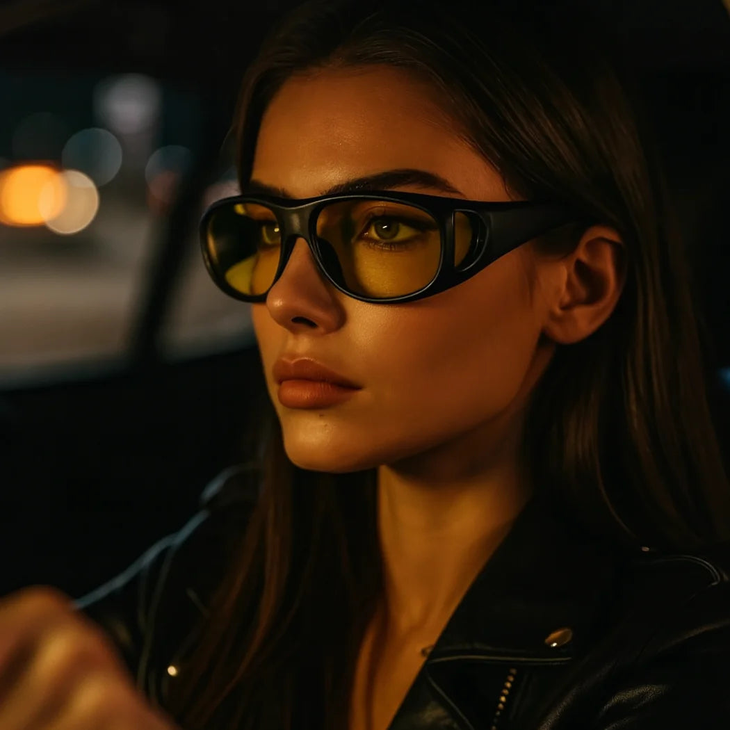 Wrap Around Night Driving Glasses Anti Glare Night Vision Glasses for Men Women Fit Over Prescription Glasses