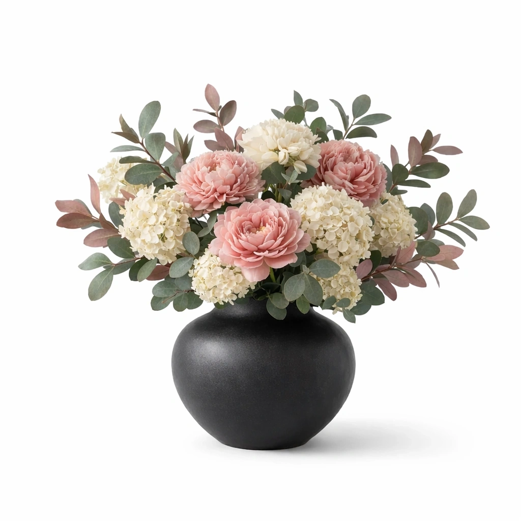 Vase decoratif rond avec fleurs artificielles roses pour interieur-EaseUnit