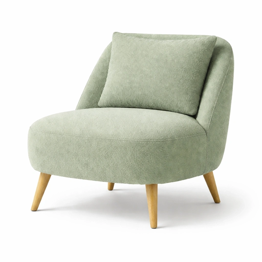 Fauteuil compact en tissu vert clair sans accoudoirs avec pieds bois-EaseUnit
