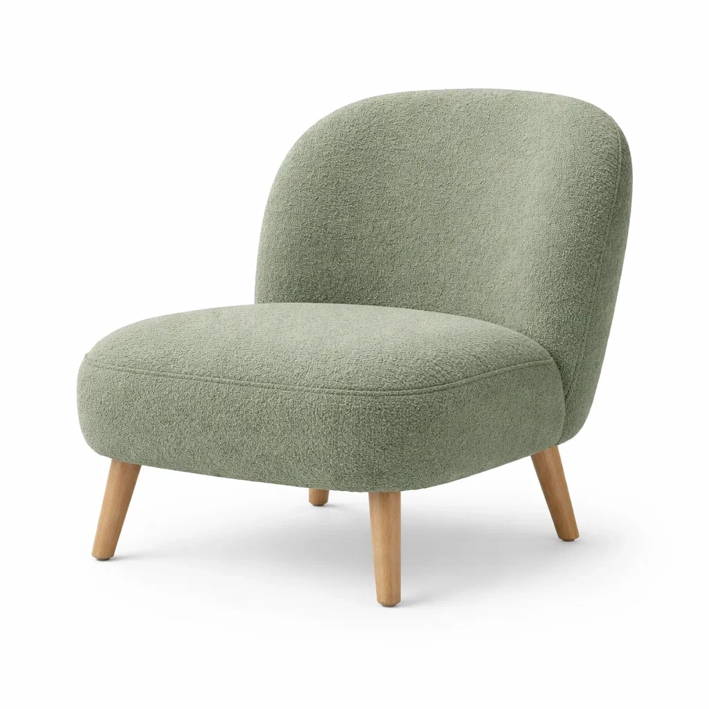 Fauteuil lounge en tissu vert sauge avec pieds en bois-EaseUnit
